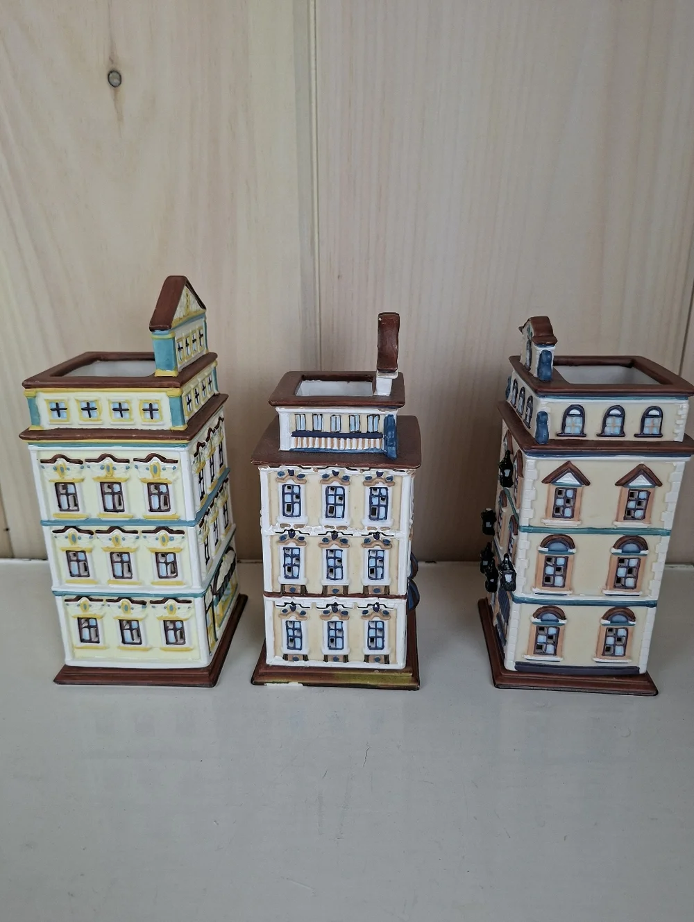 Lot Of 3 Partylite Cafe Tealight Ceramic House Candle Holder Handpainted - Picture 5 of 12